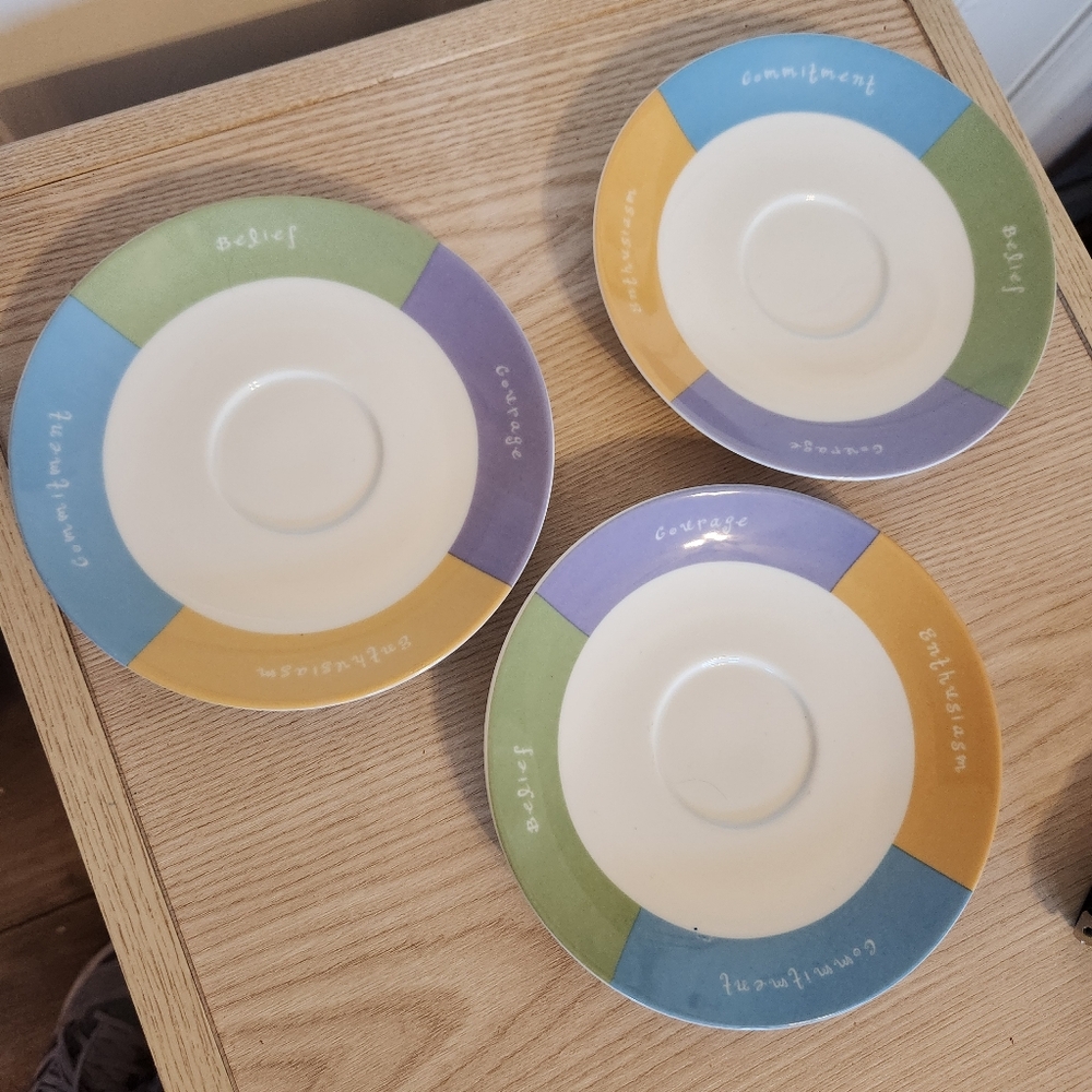 Set of 3 Mary Kay Enthusiasm Commitment Belief Courage 6" China Saucers